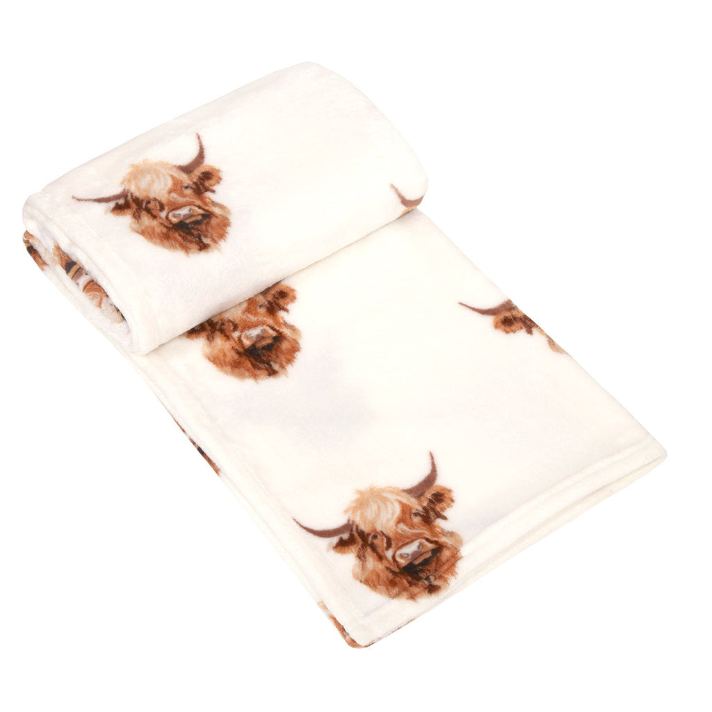 Harold Highland Cow Printed Fleece Throw (130cm x 150cm)