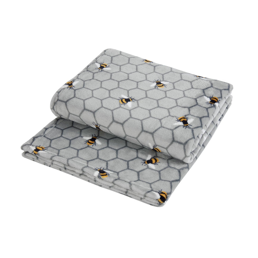 Bee Silver Grey Printed Fleece Throw (130cm x 150cm)