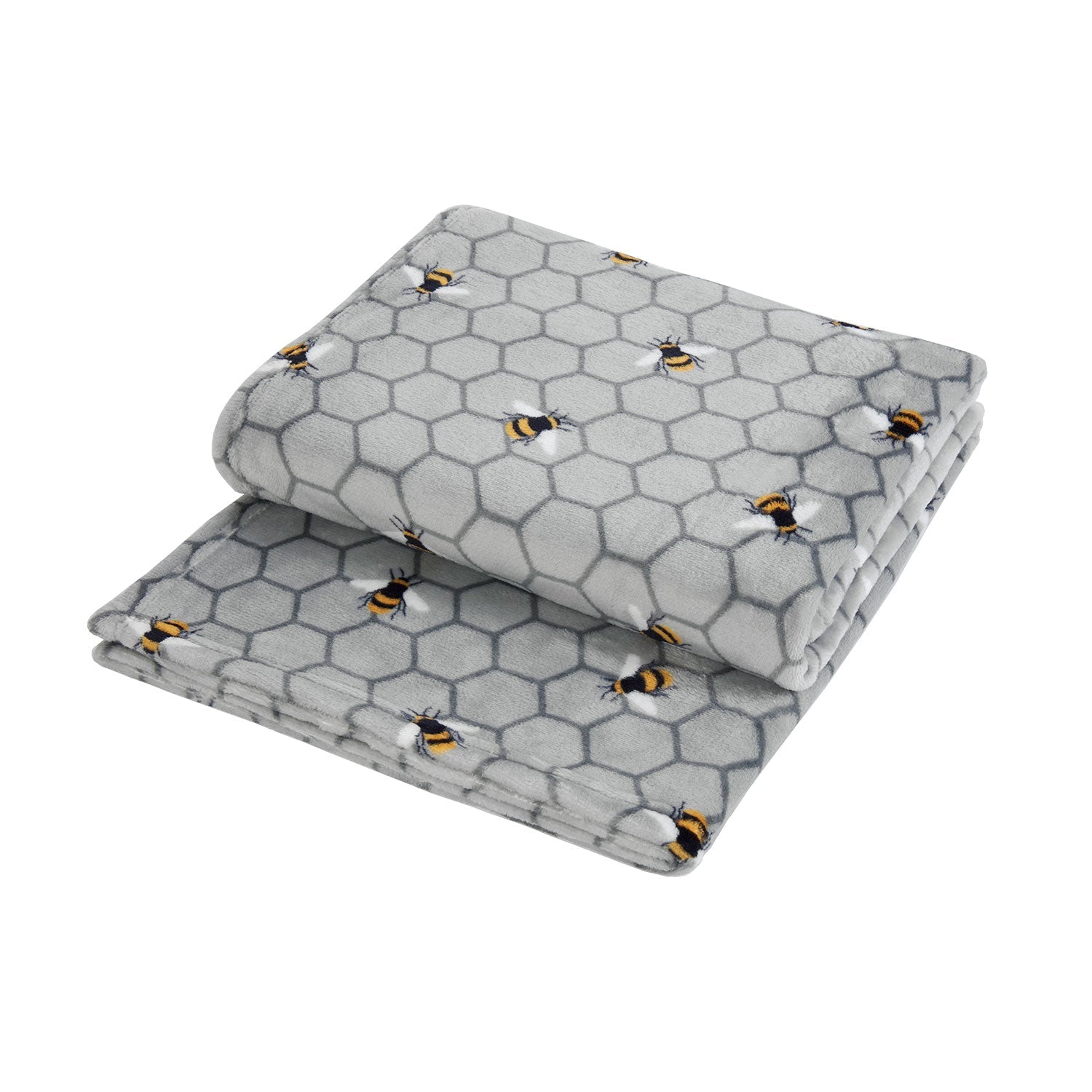 Bee Silver Grey Printed Fleece Throw (130cm x 150cm)