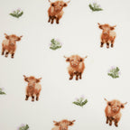 Hattie Highland Cow Natural Printed Fleece Throw (130cm x 150cm)