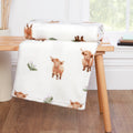 Hattie Highland Cow Natural Printed Fleece Throw (130cm x 150cm)
