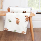 Hattie Highland Cow Natural Printed Fleece Throw (130cm x 150cm)