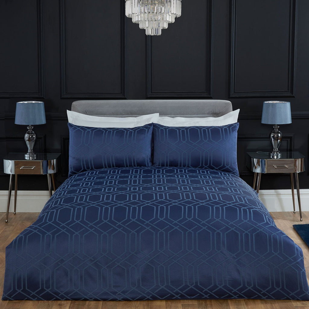Hamilton Navy Luxury Jacquard Duvet Set