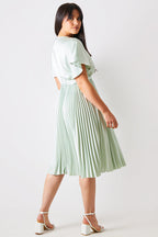 Angel Sleeve Pleated Wrap Midi Dress