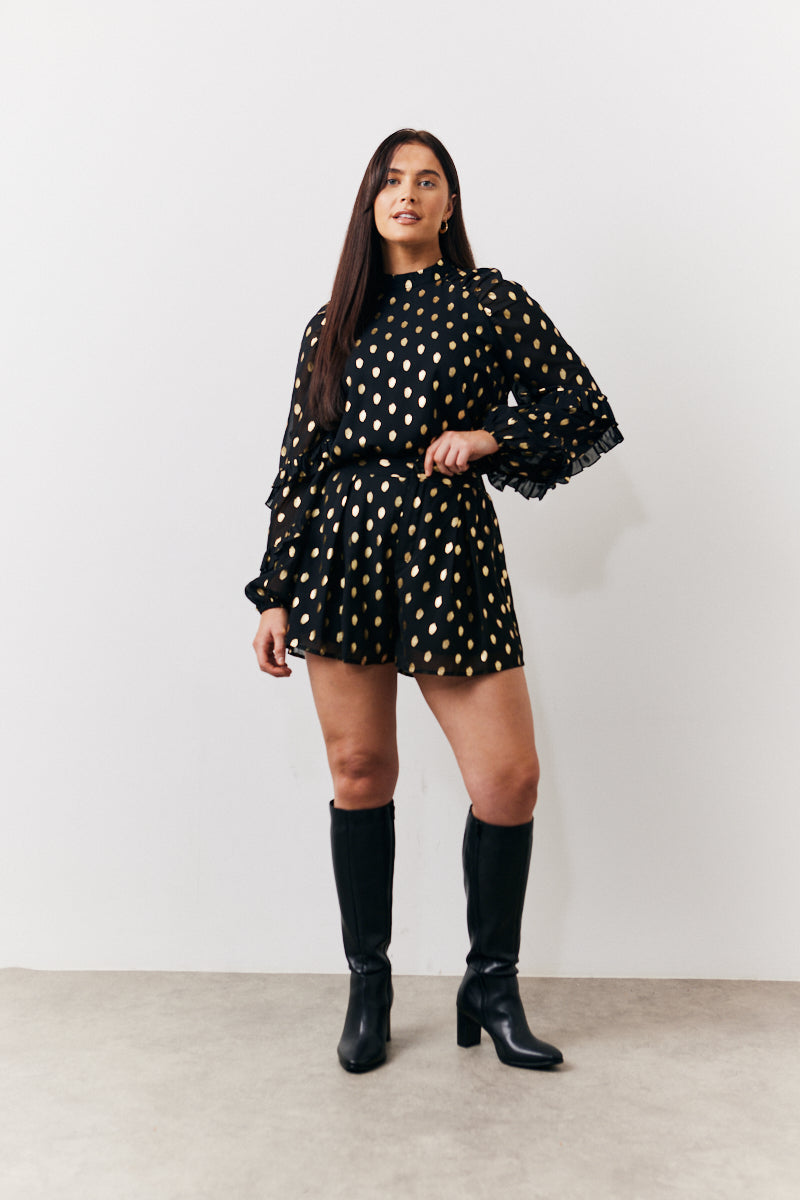 Black Foil Detail Chiffon Shorts