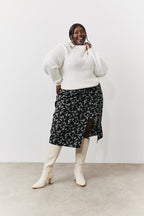 Black Floral Wrap Midi Skirt
