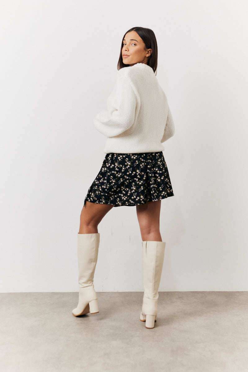 Black Floral Flippy Mini Skirt