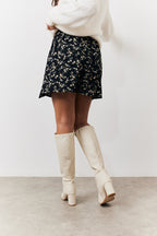 Black Floral Flippy Mini Skirt