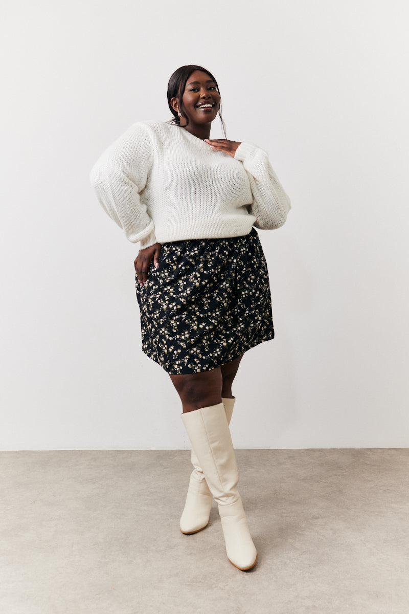 Black Floral Flippy Mini Skirt
