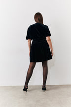 Velvet Mini Dress with Embellished Buttons
