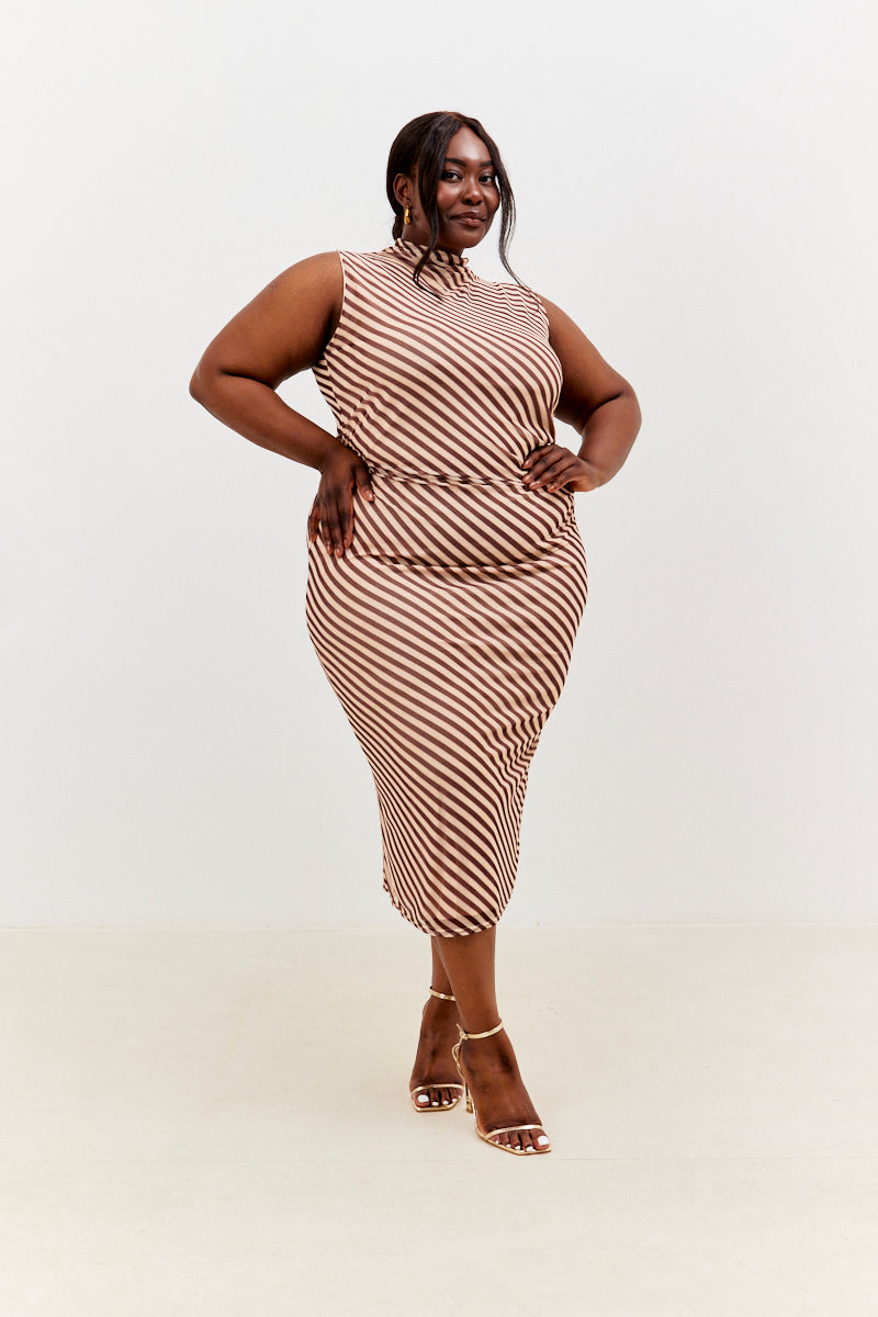 Stripe Printed Mesh Bodycon Midaxi Dress – BEALES VANTAGE