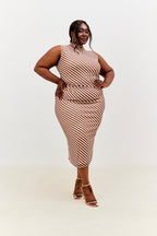 Stripe Printed Mesh Bodycon Midaxi Dress