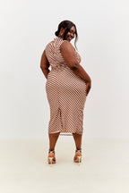 Stripe Printed Mesh Bodycon Midaxi Dress