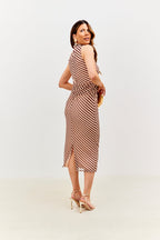 Stripe Printed Mesh Bodycon Midaxi Dress