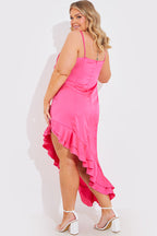 Asymmetric Frill Midaxi Dress With Removable Corsage
