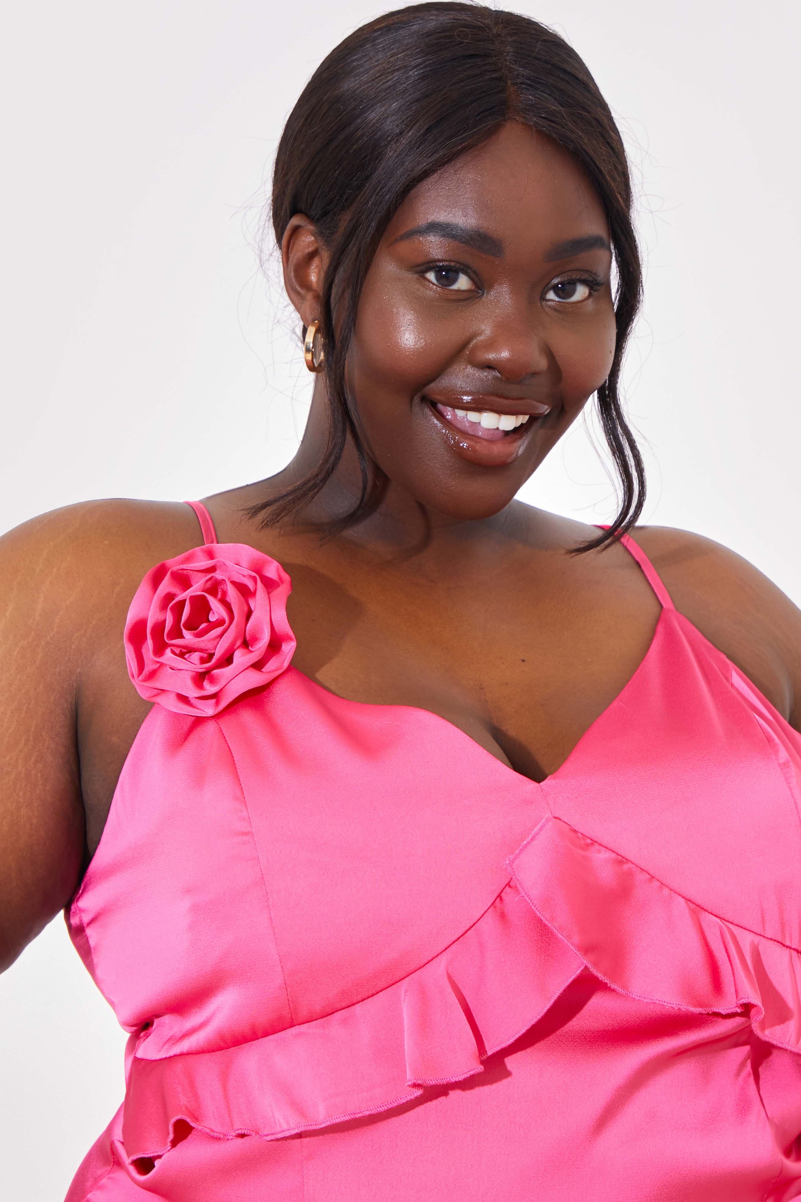 Asymmetric Frill Midaxi Dress With Removable Corsage