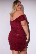 Sequin Bardot Ruched Mini Dress