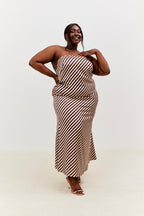 Satin Stripe Bandeau Maxi Dress