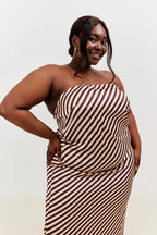 Satin Stripe Bandeau Maxi Dress