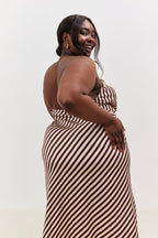 Satin Stripe Bandeau Maxi Dress