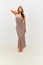 Satin Stripe Bandeau Maxi Dress