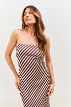 Satin Stripe Bandeau Maxi Dress