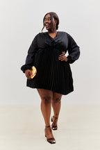 Satin Pleated Cut Out Detail Mini Dress