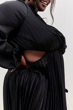 Satin Pleated Cut Out Detail Mini Dress