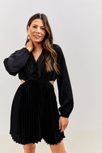 Satin Pleated Cut Out Detail Mini Dress