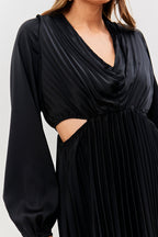 Satin Pleated Cut Out Detail Mini Dress