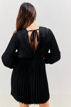 Satin Pleated Cut Out Detail Mini Dress