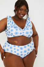 Floral Print High Waisted Bikini Bottoms With Ruched Sides