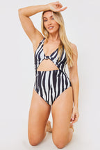Control Zebra Print Knot Detail Cut Out Swimsuit