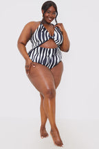 Control Zebra Print Knot Detail Cut Out Swimsuit