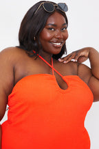 Control Textured Keyhole Front Halter Neck Swimsuit
