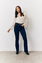 Cream Button Front Frill Bodysuit