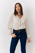 Cream Button Front Frill Bodysuit