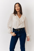 Cream Button Front Frill Bodysuit