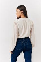 Cream Button Front Frill Bodysuit