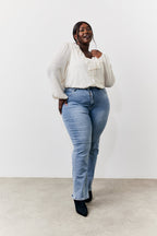 Cream Button Front Frill Bodysuit