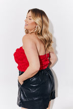 Red 3D Floral Bandeau Top
