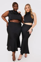 Satin Draped High Neck Co Ord Top