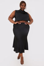 Satin Draped High Neck Co Ord Top