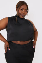 Satin Draped High Neck Co Ord Top