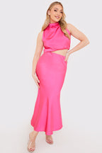 Satin Draped High Neck Co Ord Top