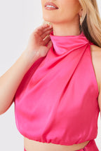 Satin Draped High Neck Co Ord Top