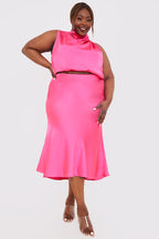 Satin Draped High Neck Co Ord Top