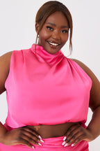 Satin Draped High Neck Co Ord Top