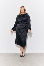 Black Curved Hem Satin Top