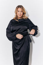 Black Curved Hem Satin Top